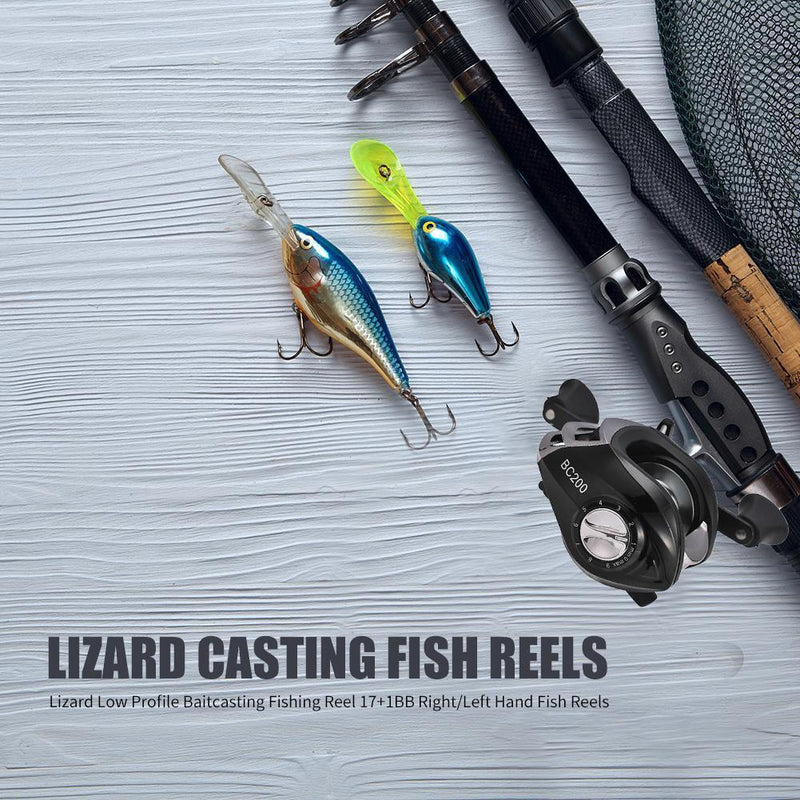 Lizard Low Profile Baitcasting Fishing Reel 17+1BB Right Hand Fish Reel Tackle