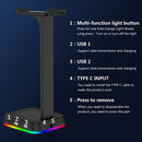 RGB Headphones Display Stand w/ 2 USB Charging Ports Earphone Holder for Gamer