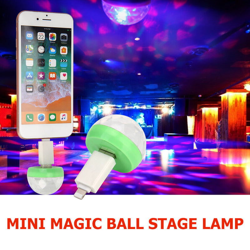 Mini USB Crystal Magic Ball Colorful LED Disco Light (USB+8 Pin Adapter) Newly