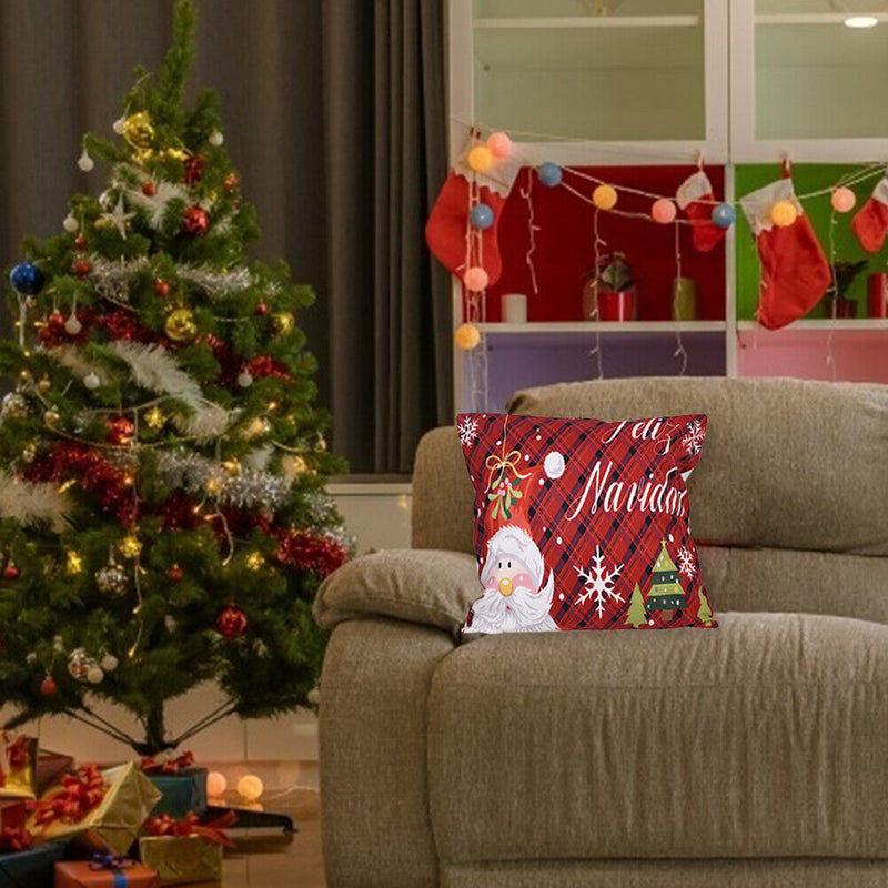 Merry Christmas Retro Print Pillowcase Throw Pillow Case Home Ornaments Gift