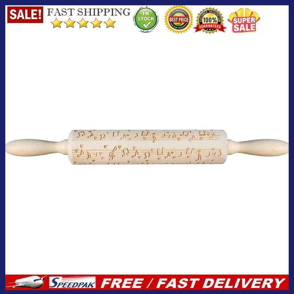 Musical Note Wood Embossing Rolling Pin DIY Baking Cookies Engraved Stencil
