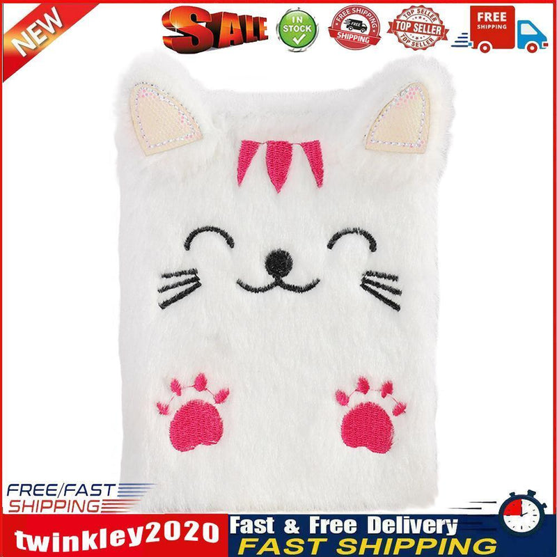 Cartoon Cat Plush Notebook Fluffy Daily Planner Journal Book (White) Newly