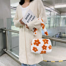 Fashion Flower Print Shoulder Bag Women Winter Plush Small Handbag (Orange)