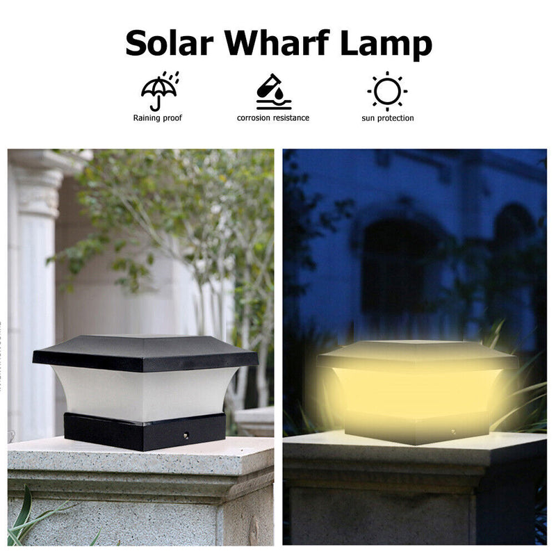 6LED Solar Garden Post Lamp Square Outdoor Waterproof Stigma Lamp Fence Decor
