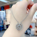 Women Long Necklace Heart Shaped & Four Leaf Grass Convertible Pendant Neckla