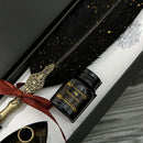Retro Calligraphy Feather Dip Pen with 2 Nib Set Writing Gift Box (Black) Newly