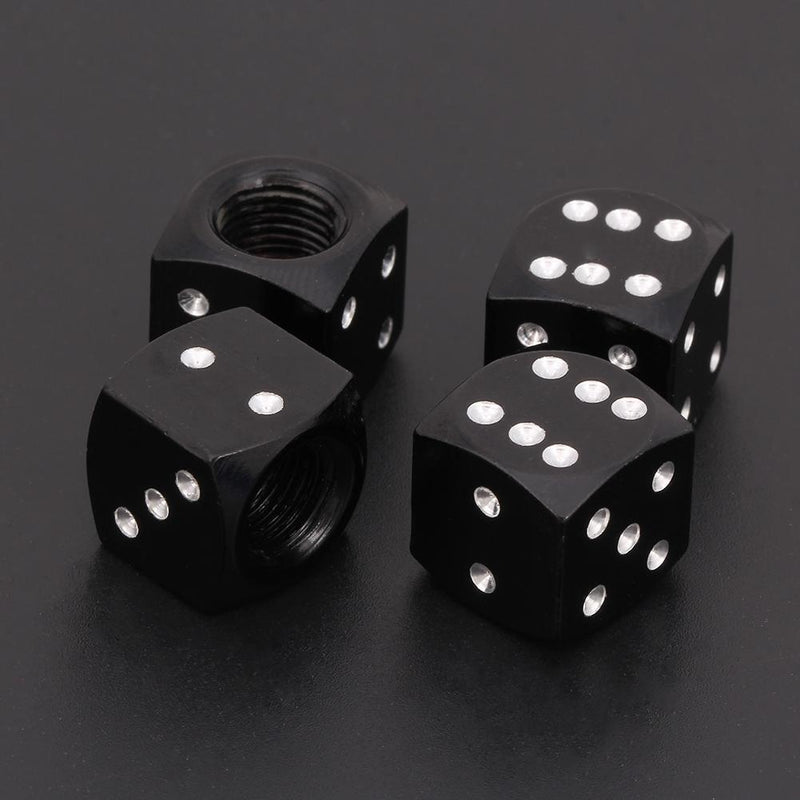 4pcs Dice Style Car Tire Wheel Tyre Caps Valve Stem Dust Covers (Black)