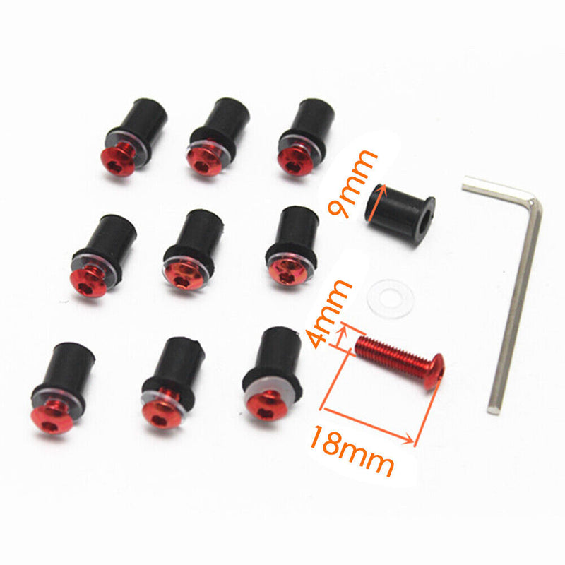 10pcs 5mm/0.20in Motorcycle Windscreen Windshield Bolt Screw Kit (Red)