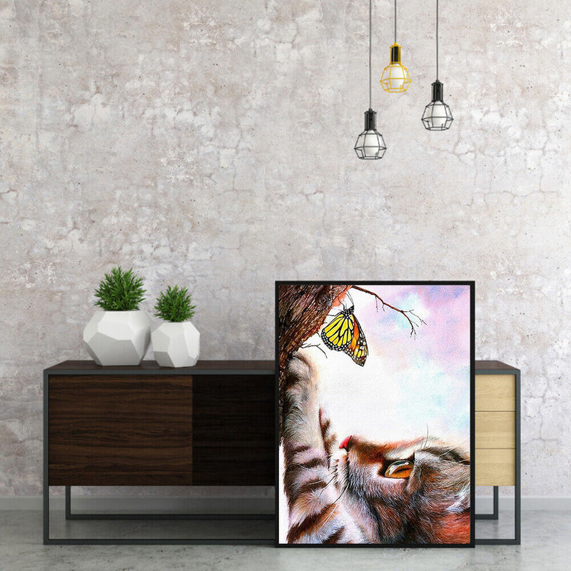 Frameless Oil Paint By Numbers DIY Cat Butterfly Picture Craft Kit for Home