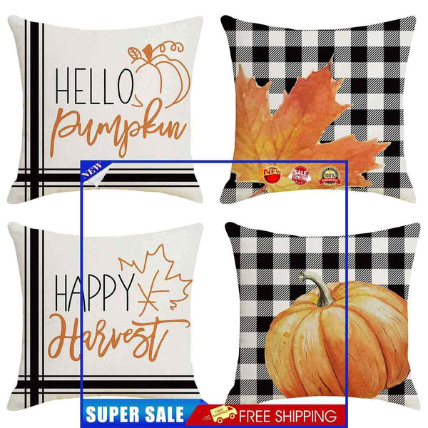 Fall Pumpkin Pillow Covers Linen Cushion Buffalo Plaid Pumpkin Pillow Cover
