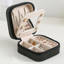Travel Jewelry Case Waterproof PU Leather Double Layer Organizer (Black)