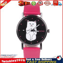 Student Lovely Cat Round Black Crystal Dial Quartz Watch (Rose Red) Newly