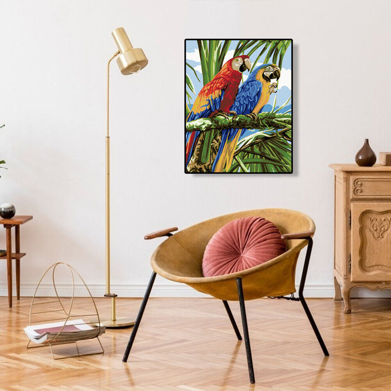 DIY Digital Oil Painting By Numbers Kits Two Parrots Animals Wall Picture