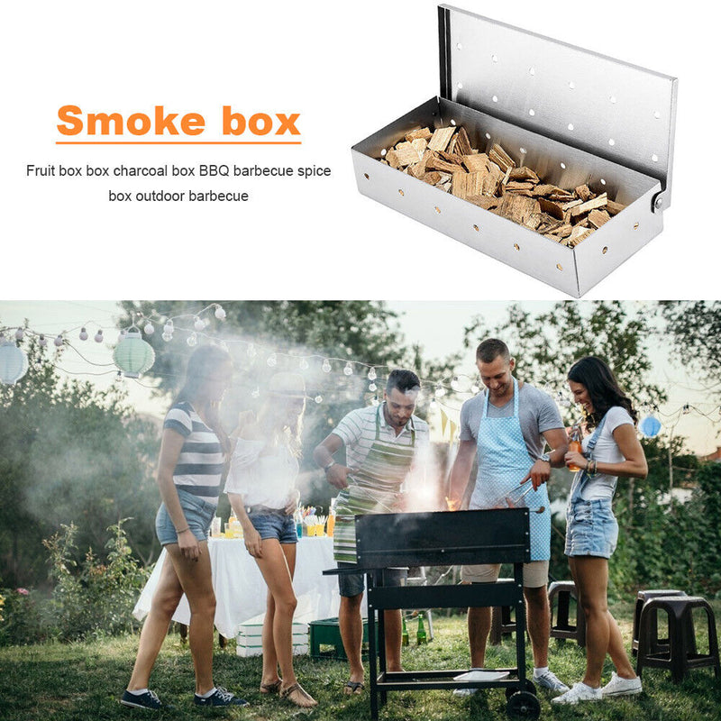 Washable Stainless Steel Smoke Box BBQ Outdoor Barbecue Picnic Wood Chip Smoker