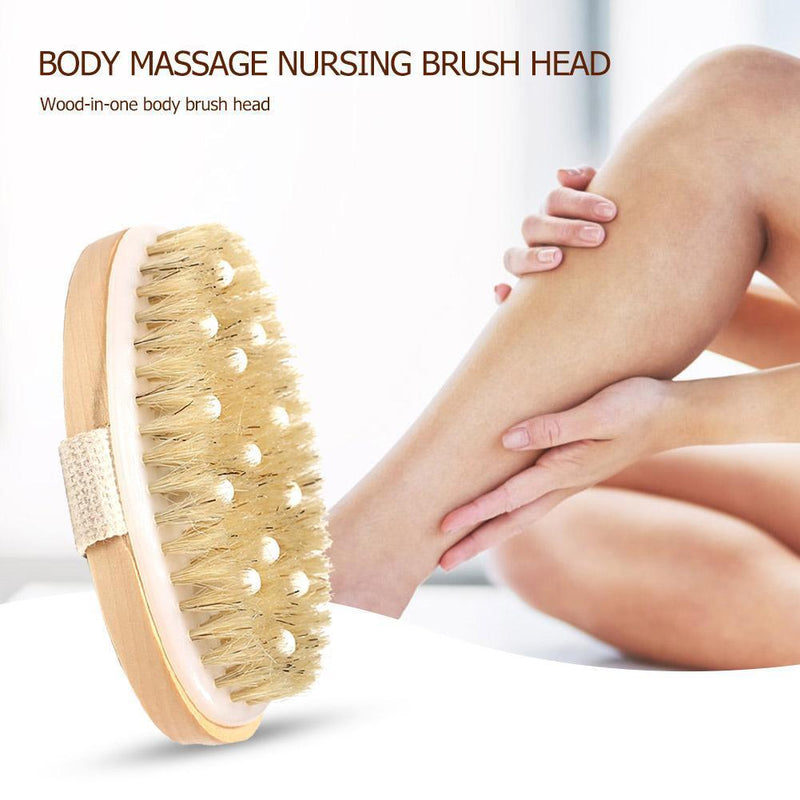 Wooden Bristle Body Brush Dry Wet Bath Scrubber Massager Exfoliate Shower Tools