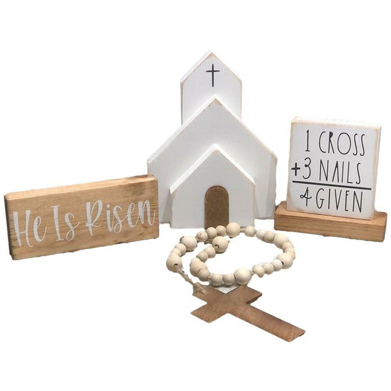 Easter Wooden Nativity Set Resurrection Scenes Wooden Decors Cross Home Ornament