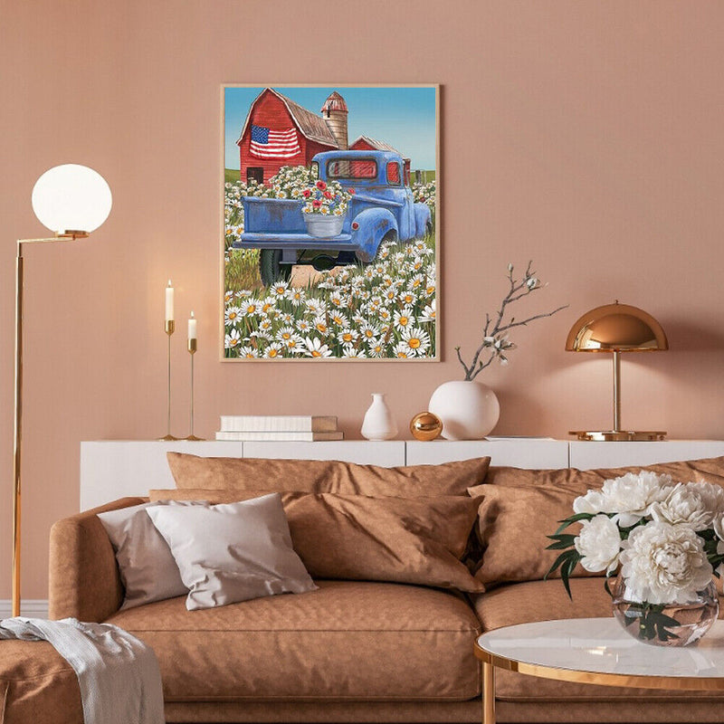Car in Flower Oil Paint By Numbers Kits Canvas Picture DIY Wall Art Craft Color