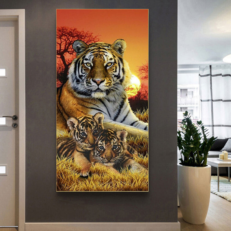 Tiger Mom and Kids Oil Paint By Numbers Kit DIY Home Decoration Gift Wall A