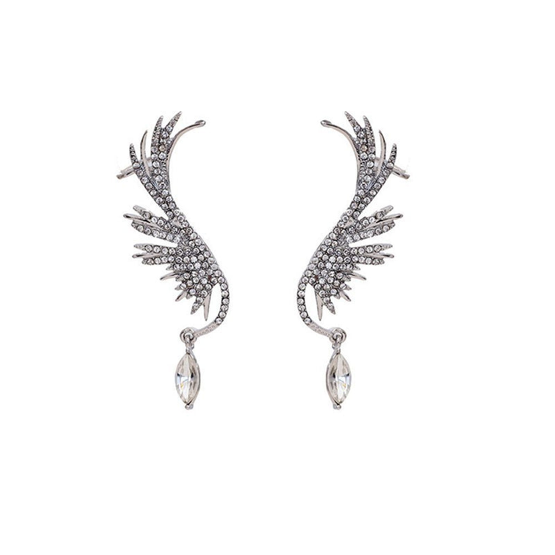 Drop Stud Earrings Dangle Angel Wings Earrings Rhinestone Ear Clip Ear Stud