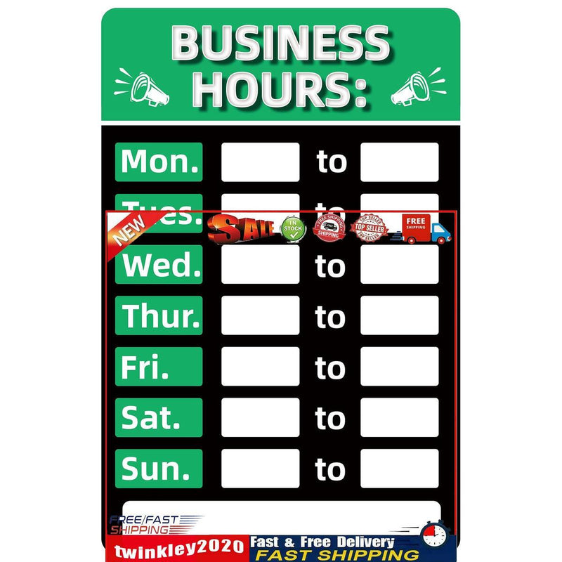Business Hours Sign Hours of Operation Signs for Window / Door (Green) Newly