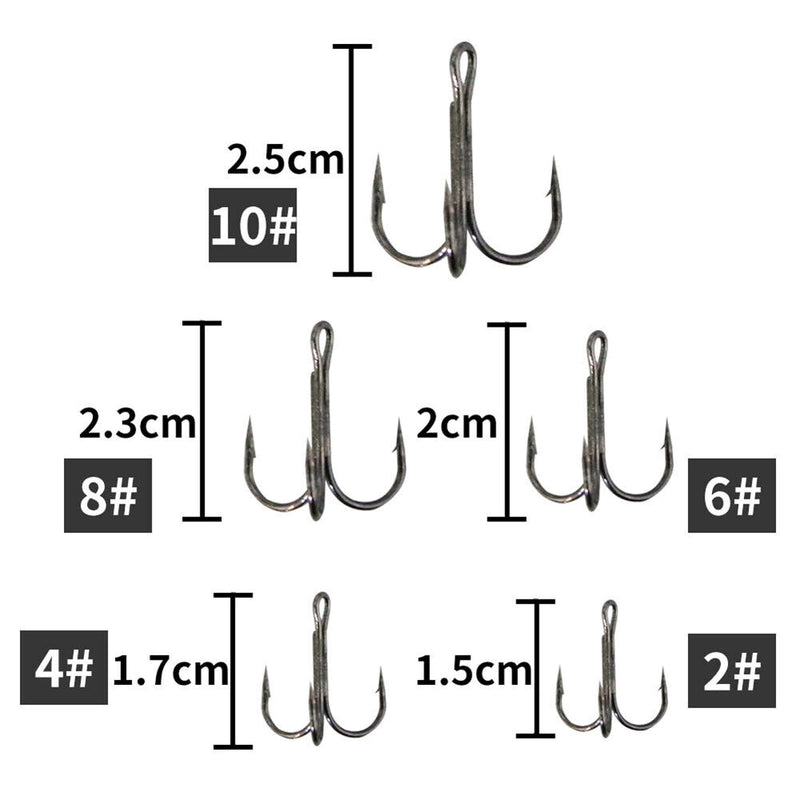 50pcs High Carbon Steel Barbed 3-Claw Fishing Hooks Set Lure Triple Fishhoo