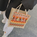 Women Linen Shoulder Bag Retro Ethnic Large Tassels Tote Handbag (Orange)