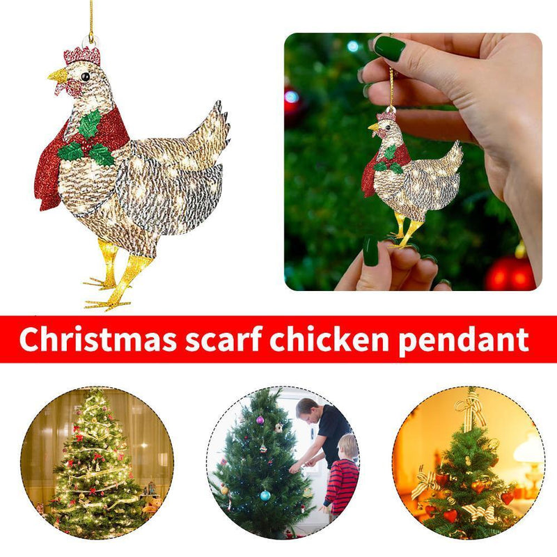 2 pcs LED Chicken Family Signs Xmas Tree Hanging Pendant (02)