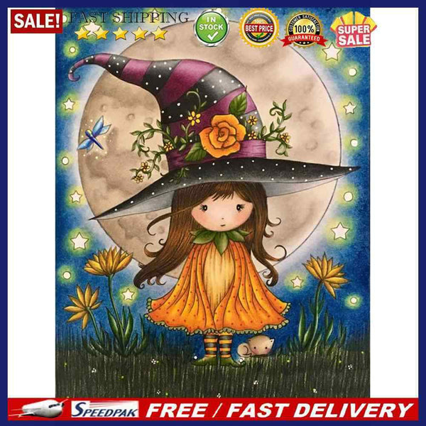Hand Painted Little Witch Paint By Number DIY Frameless Oil Picture Home Decor