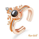 Opening Rhinestone Crown I Love You 100 Languages Couple Rings Projection Ring
