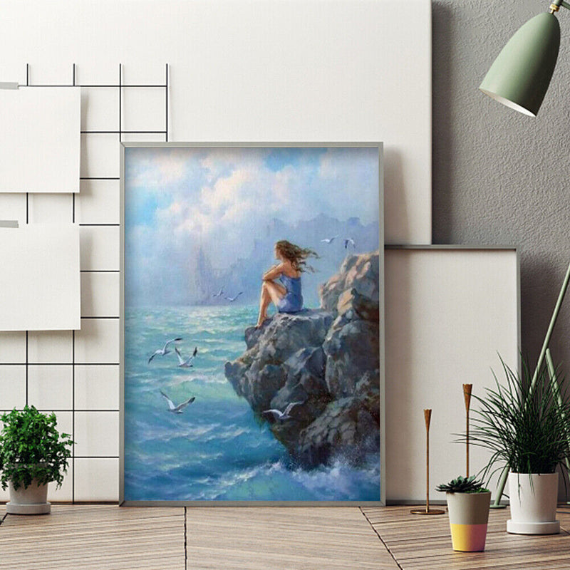 Acrylic Oil Painting By Numbers Seaside Girl Digital Picture Artwork Home Decor