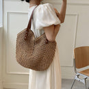Women Hand Woven Large Shoulder Shopping Bag Bohemian Straw Beach Tote Handbags