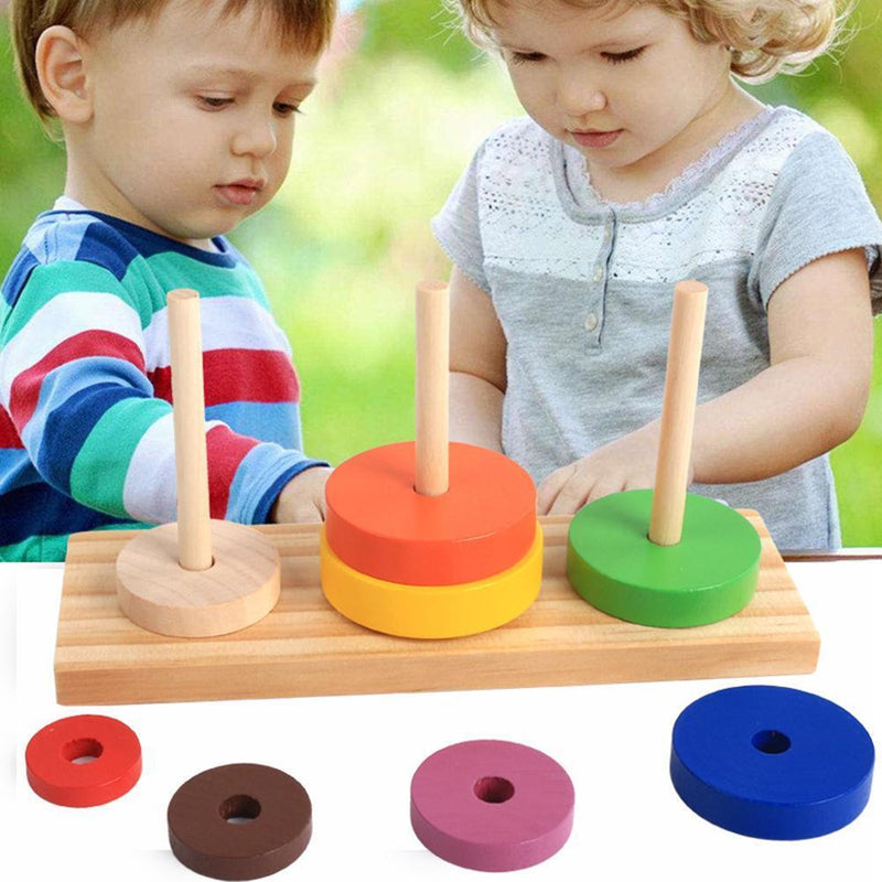Wooden Puzzle Stacking Tower Of Hanoi Kid Mathematical Educational Toys