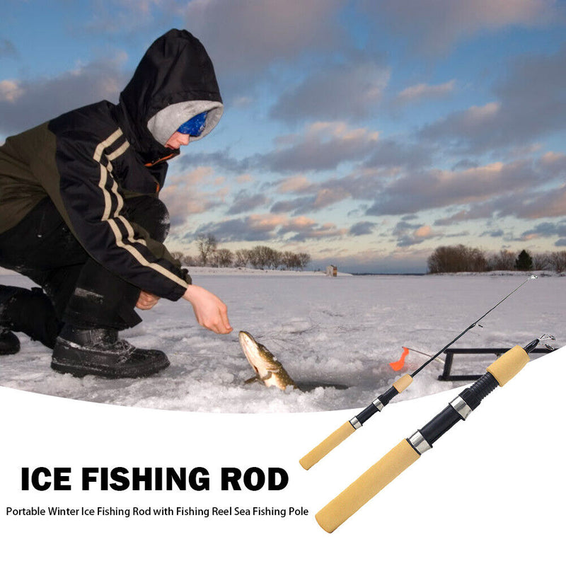 Portable Winter Ice Fishing Rod with Fishing Reel Sea Fishing Pole (0.6m) Newly