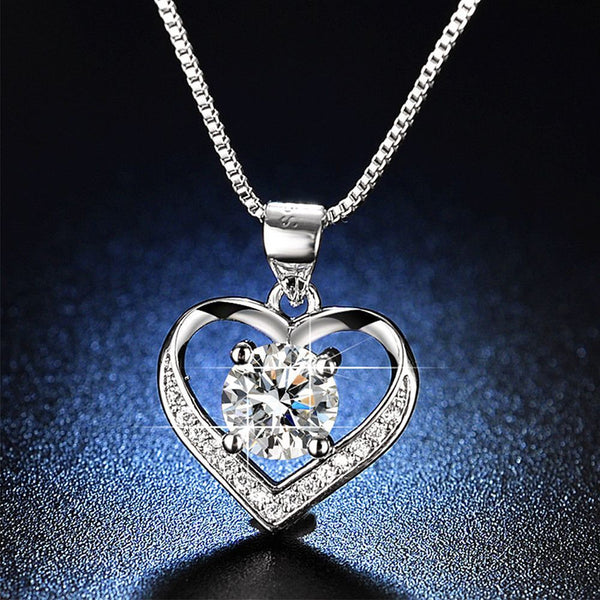 Wedding Crystal Pendant Necklace Eternal Love Heart Cubic Zirconia Neck Chain