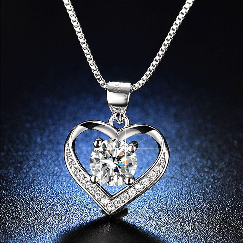 Wedding Crystal Pendant Necklace Eternal Love Heart Cubic Zirconia Neck Chain