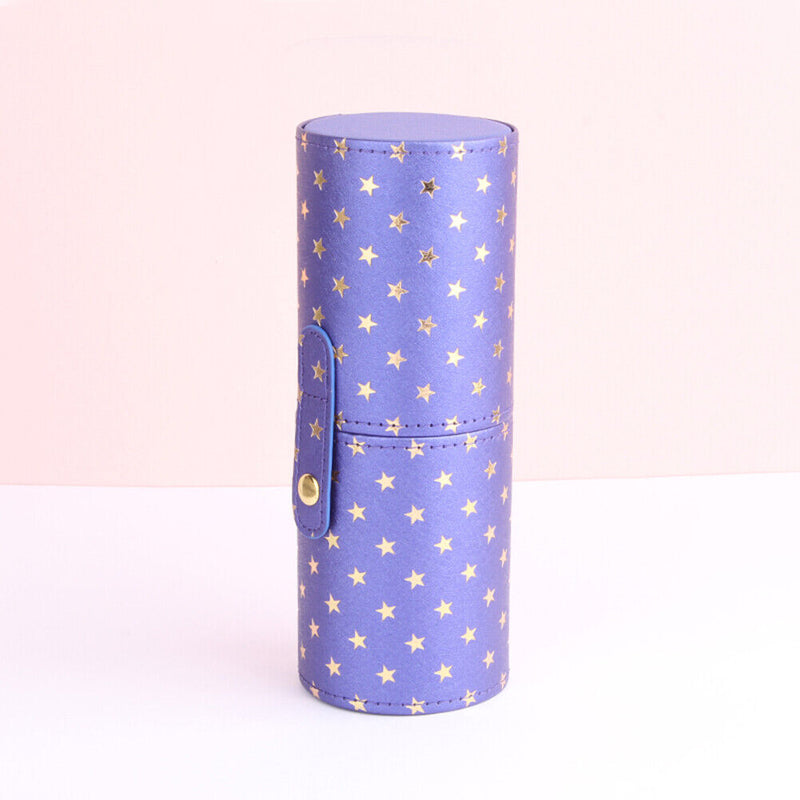 PU Leather Star Printing Makeup Brush Holder Portable Cosmetic Cup (Purple)