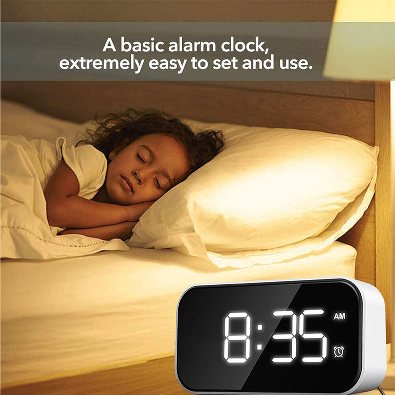 Wake Up Bedside Desktop LED Digital Alarm Clock with Snooze (White + White)