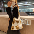 Female Fluffy Fashion Hit Color Shoulder Bag Large Capacity Phone Crossbody Bag