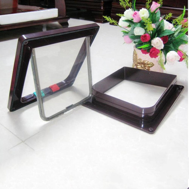 4 Way Lockable Dogs Cat Security Flap Door Kitten Puppy Pets Gate (Brown M)