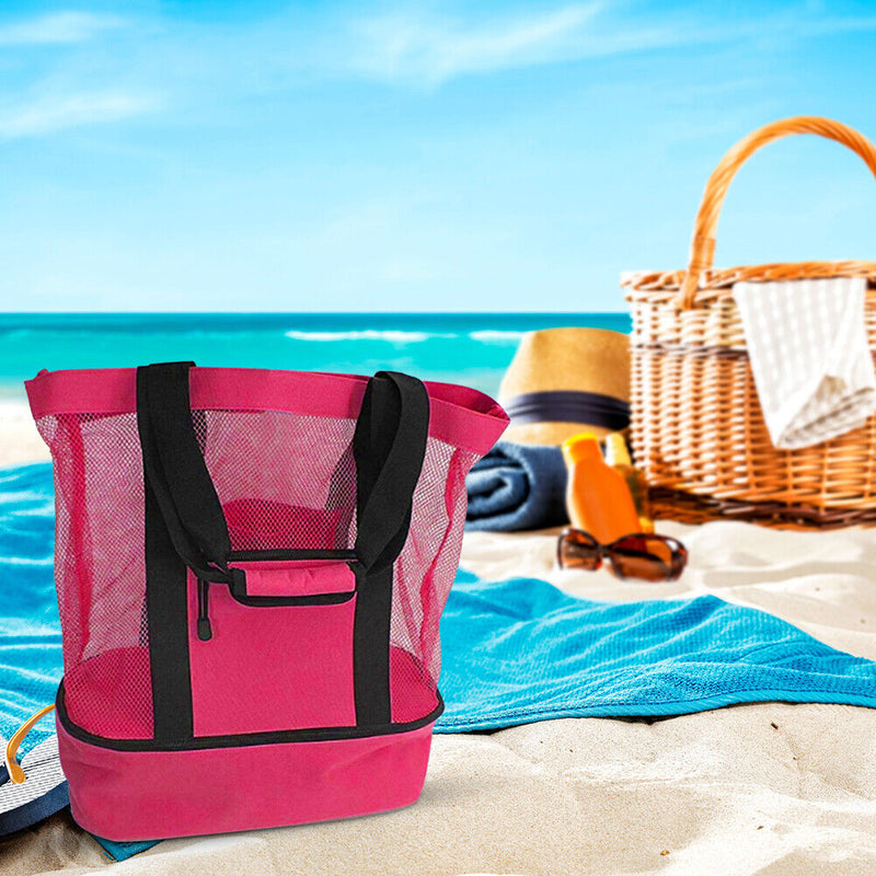 Insulation Lunch Bag Picnic Net Beach Handbag Food Beverage Storage (Red) Newly