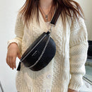 Women PU Chest Bag Alligator Leather Fanny Pack Chains Small Zipper Saddle Purse