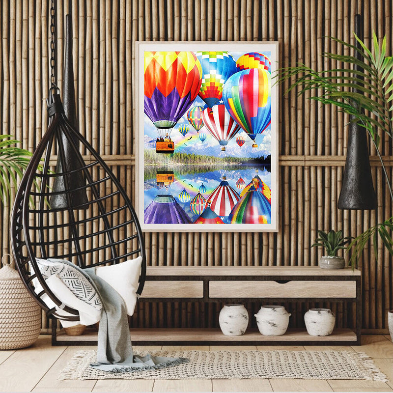 Hot Air Balloons Oil Paint By Numbers DIY Handpainted on Canvas Wall Picture Kit