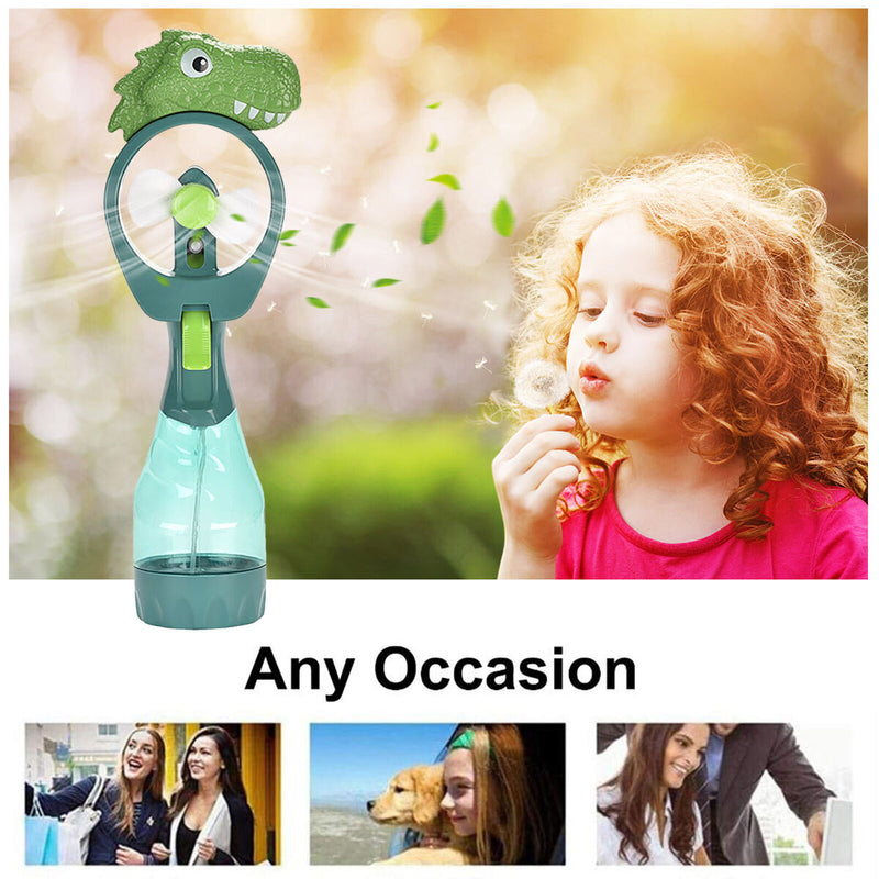 Handheld Spray Fan Comfortable Cool Mist Dinosaur Fan for Kids (Green)