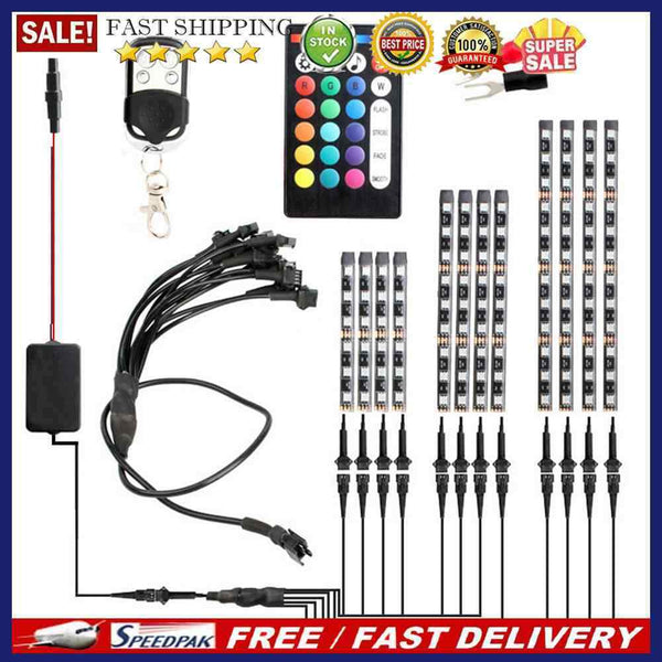 12pcs Motorcycle RGB LED Strip Kit RF Remote Control Waterproof Accent Lights