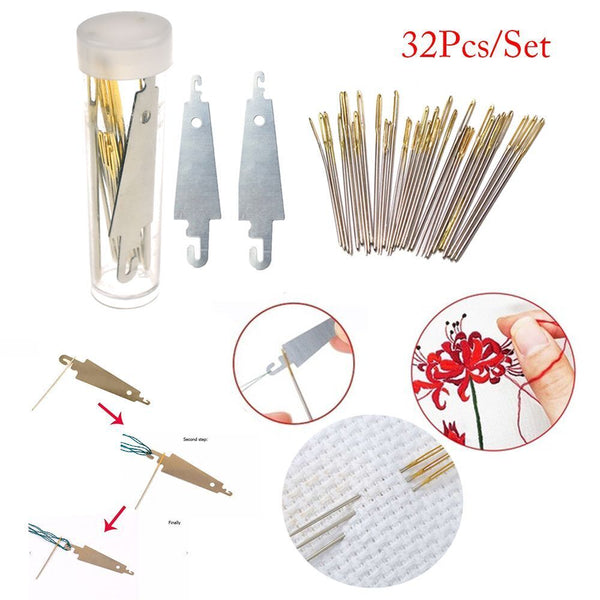 DIY Embroidery Cross Stitch Needle Threader Stainless Steel Sewing Needles
