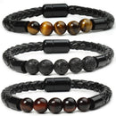 Hip-Hop Jewelry 8mm Lava Stone Braided Bangle Mens Bracelet Magnetic Buckle