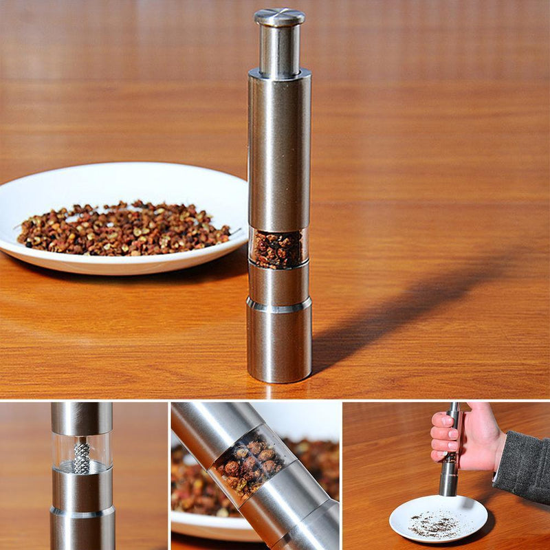 Stainless steel hand pepper mill with black pepper grinder