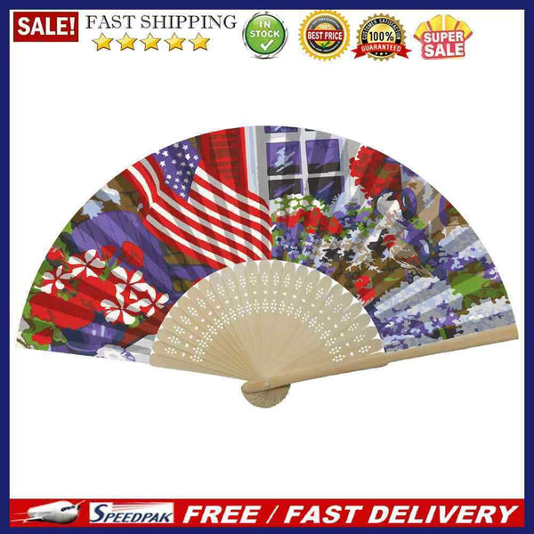 Independence Day Flower Flag Oil Paint Folding Fan By Number DIY Home Decorat
