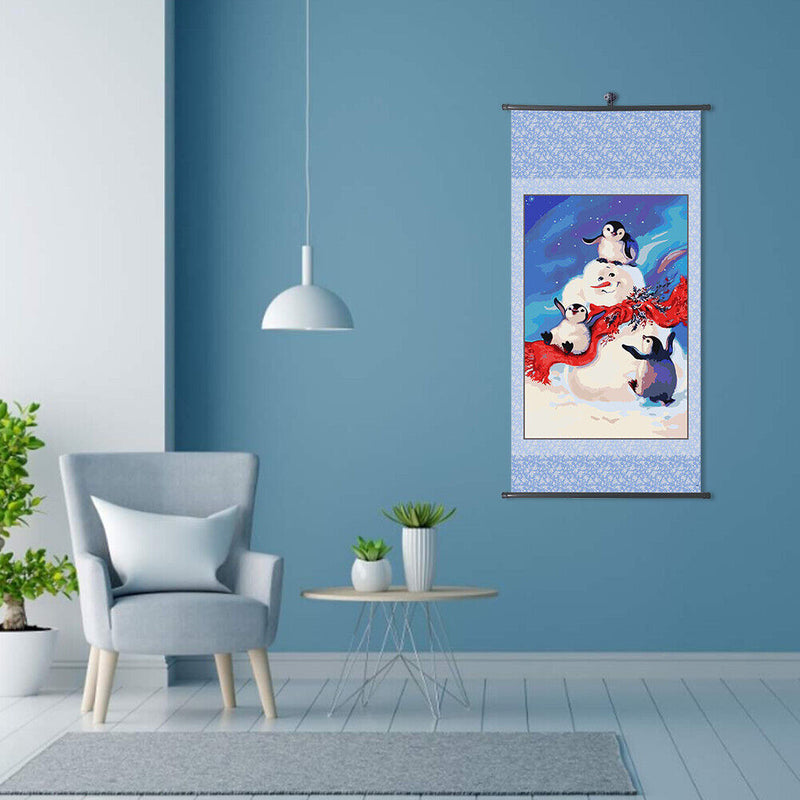 DIY Hand Painted Paint By Numbers Oil Canvas Picture Penguin Snowman Kit Artwork
