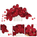 Crystal Romantic Bridal Clips Red Flower Hair Pin  Hair Combs Bridesmaid Tiara